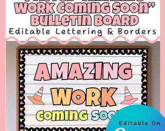 Kit bacheca pastello "Lavori straordinari in arrivo" - Modello Canva modificabile per l'esposizione in classe