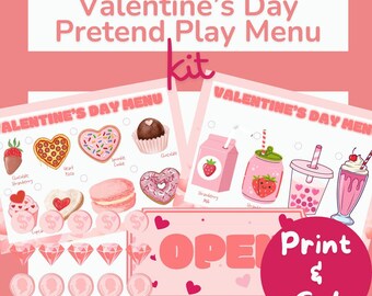 Menù di gioco di finzione per San Valentino, gioco drammatico stampabile, classe prescolare e asilo nido, gioco per famiglie con istruzione parentale, download digitale
