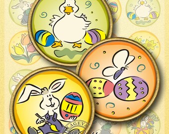 Funny Easter Digital Collage Sheet, 1.5", 1.25", 30 mm, 25 mm, 1 inch circles, INSTANT DOWNLOAD for pendant, bunny, eggs, chicken, (VV04-c)