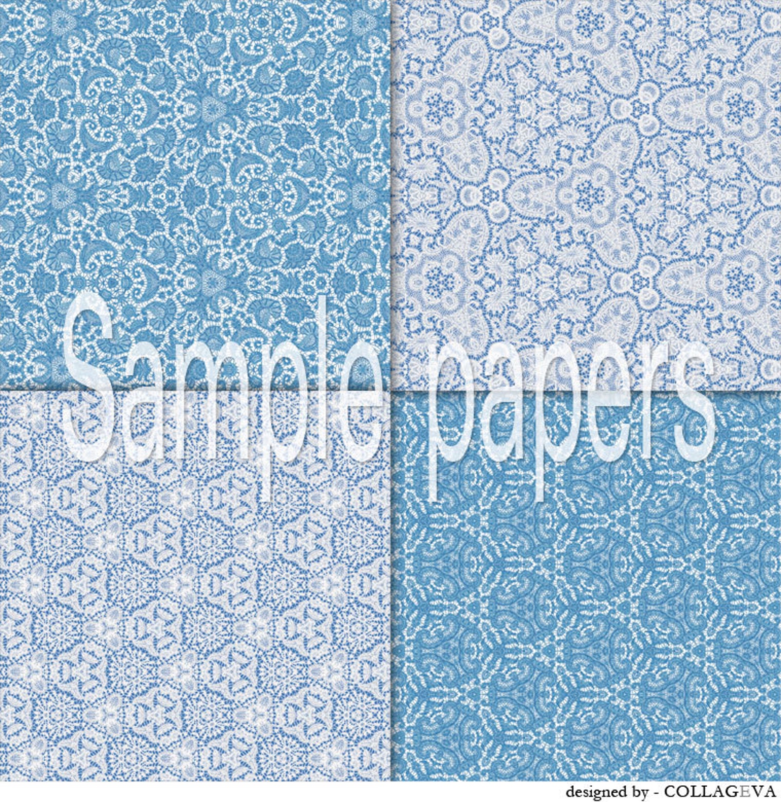 White Lace Blue Digital Papers Scrapbook 10 Printable Sheets Etsy