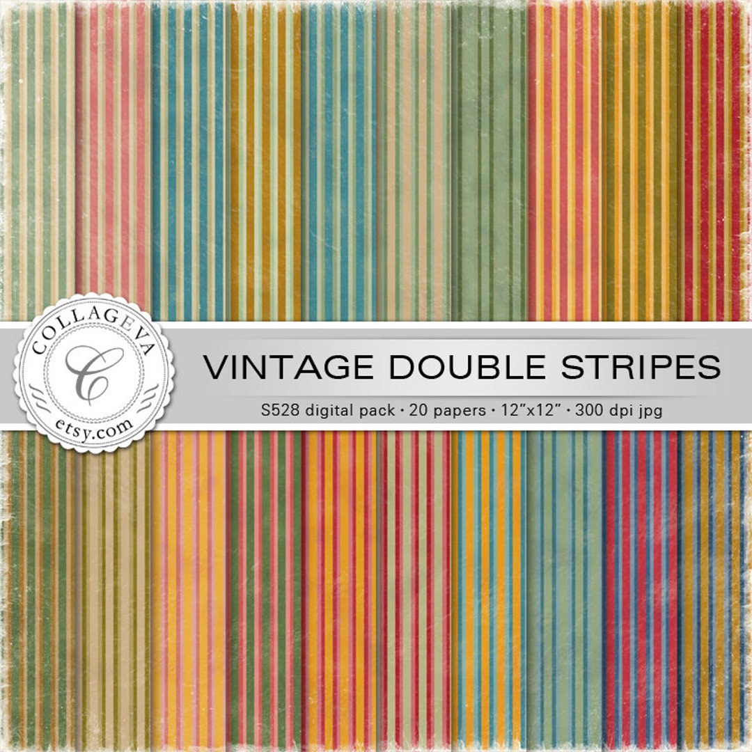 Vintage Double Stripes Digital Paper Pack 20 Printables 12x12 Shabby ...