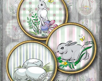 Pale Striped Easter Digital Collage Sheet, 1.5", 1.25", 30 mm, 25 mm, 1 inch circles, INSTANT DOWNLOAD for pendant, bunny, eggs (VV05-c)