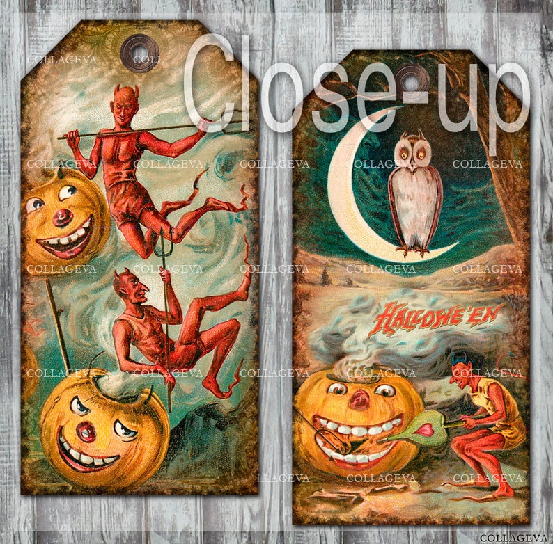 Halloween Devils Digital Tags Vintage Ephemera Printable - Etsy