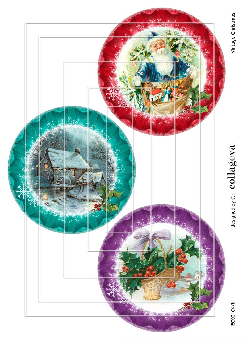 Vntage Chrstmas Dgtal Collage Sheet 1 Nch Round - Etsy