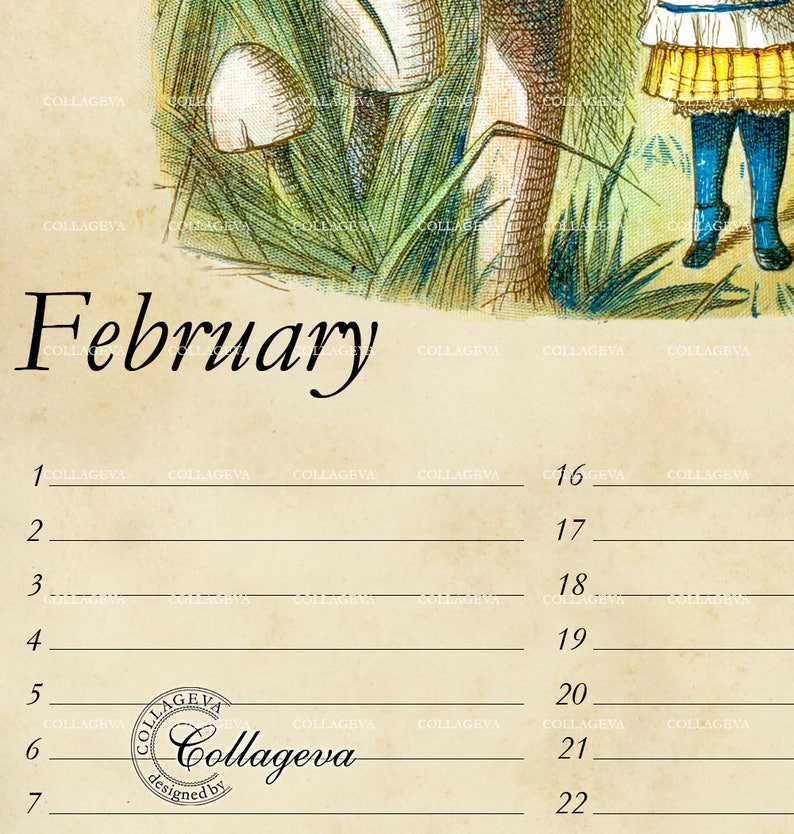 Alice in Wonderland Birthday Perpetual Calendar, Printable Digital ...