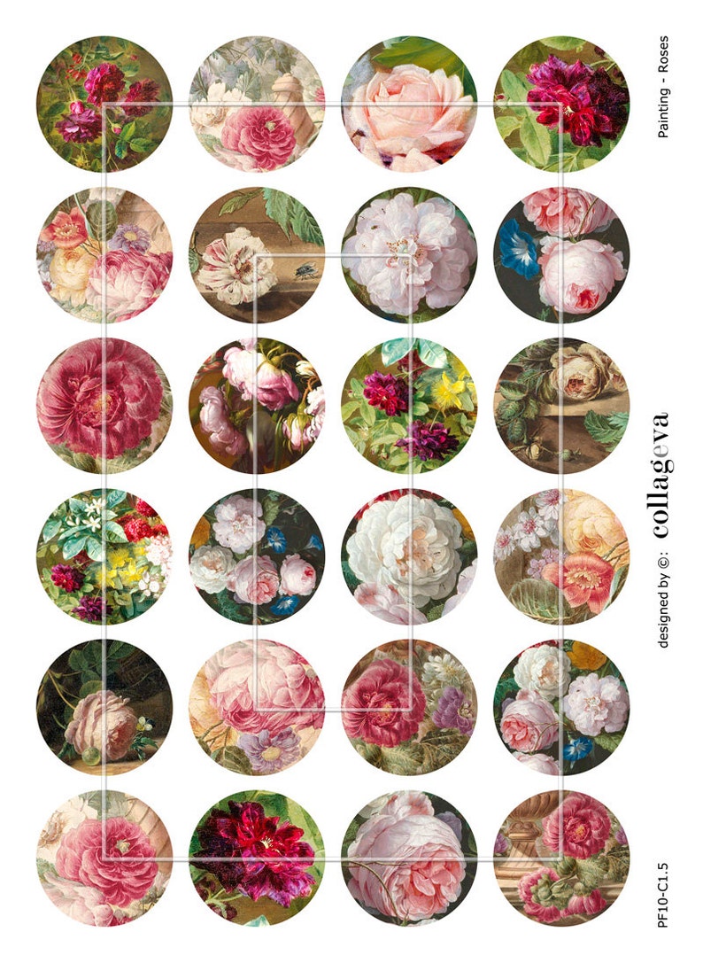 Painting Roses Digital Collage Sheet 1.5 1.25 Etsy
