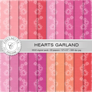 Hearts Garland Digital Paper Pack 20 Printable Sheets | Etsy