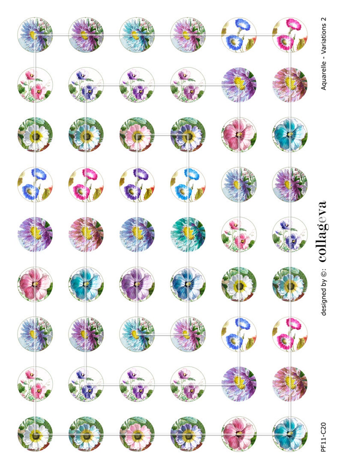 Watercolor Flowers Digital Collage Sheet 20 18 16 14 12 - Etsy
