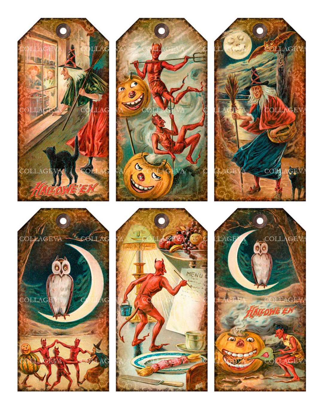 Halloween Devils Digital Tags Vintage Ephemera Printable - Etsy