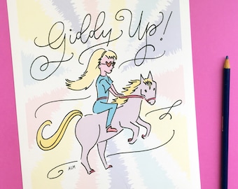 Giddy Up, Riding High Horse Illustration, 8x10 Illustration