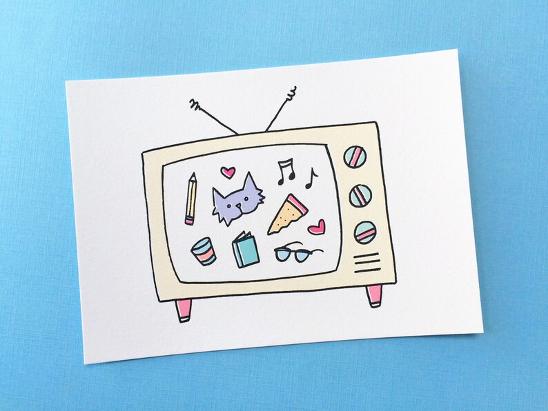 Television Dreams Cat Pizza Etc. Art Print Etsy
