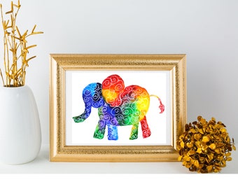 Elephant Watercolour, Children's Art, Original Painting, Colourful Animals, Personalised Gifts.