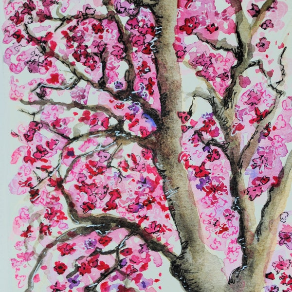 Watercolour, Cherry Blossom, Original Painting, Flowers, Trees.