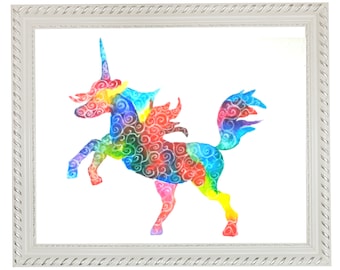 Unicorn Watercolour, Children's Art, Personalised, Original Painting, Nursery Decor.