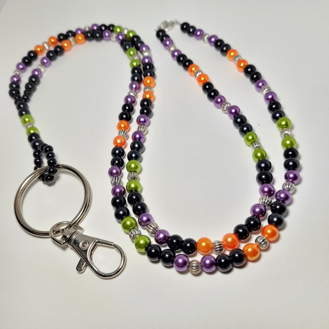 Halloween Beaded Lanyard ID Badge Holder Holiday Lanyard Etsy