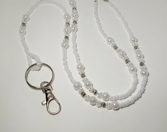 Dressy Pearl Lanyard for Cruise, White Teacher Lanyard, Classy Beaded Jewelry