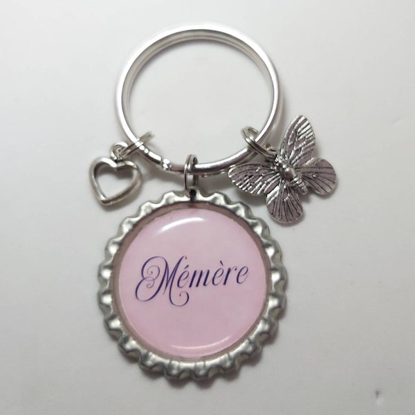 Memere Gift, Grammie Keychain, Grandma Gift, Memere Keychain, Porte-cle Memere, Grammie Gift, Grandmother, Butterfly Charm, Mother's Day