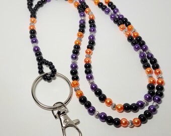 Halloween Beaded Lanyard, ID Badge Holder, Holiday Lanyard, Back to School Gift, Teacher Appreciation, Fall Necklace, Autumn Accessory