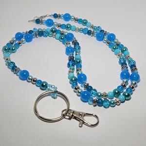 Lanière de perles lumineuses, lanière d'enseignant bleu sarcelle, porte-badge habillé bleu-vert, porte-clé de perles turquoises, porte-nom de bureau, porte-carte d'identité étudiant #9
