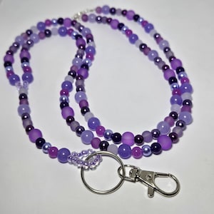 Lanière de perles violette, lanière de perles habillée, porte-badge, cadeau pour enseignant, porte-nom de pharmacien, carte d'étudiant, lanière de mode, accessoires #31