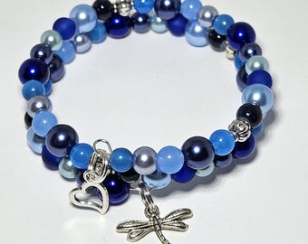 Dragonfly Bracelet, Blue Wrap Bracelet, Dragonfly Jewelry