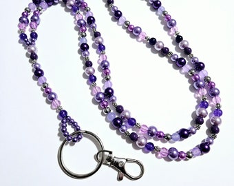 Purple Beaded Lanyard, Dressy Beaded Lanyard, Badge Holder, Fashion Lanyard, Accessories #24