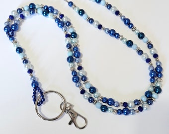 Blue Beaded Lanyard, Dressy Beaded Lanyard, Badge Holder, Fashion Lanyard, Accessories