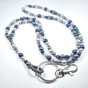 Lanière d'enseignant en perles grises et bleues, lanière d'écolier bleu marine et argent, porte-badge de bureau, chaîne d'identification de croisière, porte-cartes d'infirmière