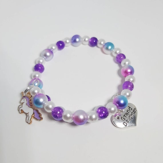 Purple Unicorn Bracelet, Girls Unicorn Bracelet, Kids Beaded Bracelet,  Girls Jewelry, Granddaughter Gift, Daughter Gift, Mystical Jewelry 