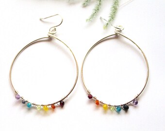 rainbow reset hoops, sterling silver hoops, handmade jewelry, handmade earrings, hoop earrings, wholesale earrings,