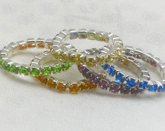 Crystal Toe Ring Colored Rhinestones stretch use single or Stack with others