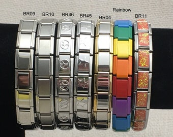 Italian Charm Bracelets 18 Links each Bracelet 9mm Size Colored, Silver, Gold, Rainbow, Black, Green, Pink, Purple, Blue, Yellow
