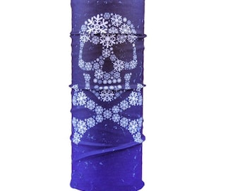 Skull Snowflakes Blue Neck Gaiter Face Mask Dust Tube Stretch Seamless neck and Face Cover Outdoor Motorcycle Biking Face Cover Multi Use