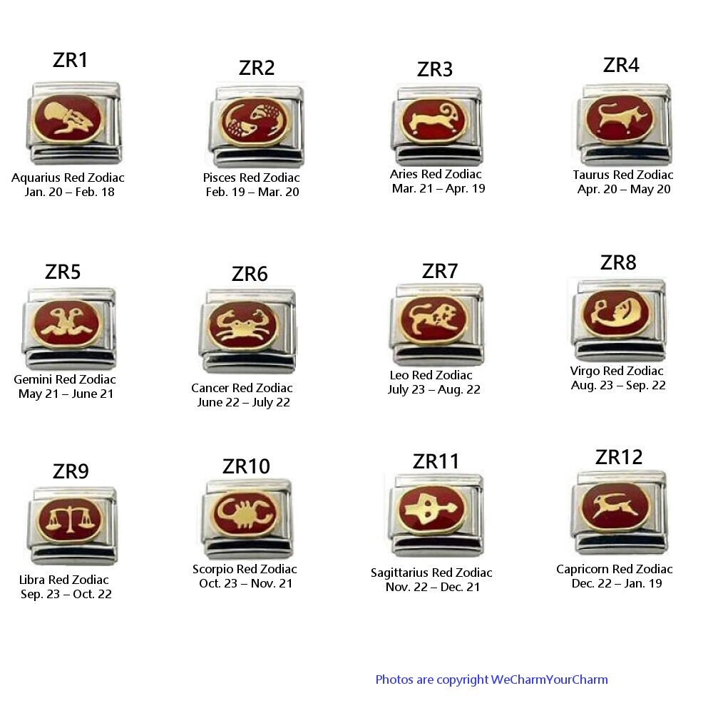 Zodiac Sign Italian Charms  Red & Blue Taurus Scorpio Libra Cancer Aq…