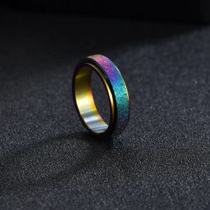 Closeout Anxiety Fidget Spinner Ring - Meditation Strength Energy Grounding Sizes 6-13 Rainbow