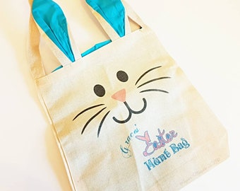 Easter bag, personalised bag, Easter egg hunt, gift, fun bag, bunny bag, bunny ears, colourful easter bags, egg bags, Easter bunny, canvas,