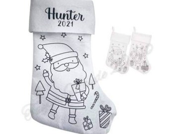 Personalised colouring in stockings, Christmas stockings, kids xmas eve box, Christmas crafting, custom stocking sets, personalised stocking
