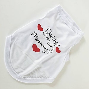 Pet tops, custom pet tshirts, dog vests, fun dog clothing, valentines gift, personalised puppy coat, will you marry me, clothes for dogs,