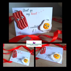 Cartes de Saint-Valentin humoristiques, porte-clés, ne pas aller bacon mon cœur, cadeau d’amour, ensemble de porte-clés au bacon et aux œufs, cadeaux d’humour, carte d’anniversaire, fait à la main