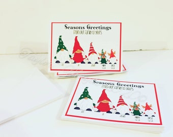 Personalised family Christmas cards, custom gnome holiday cards, set of christmas cards, season greetings cards, happy holidays cards, gonk,