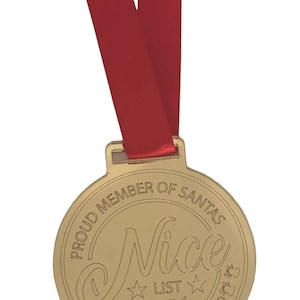 Medalla de la lista de Santa bonito, medalla de oro, nochebuena, medalla personalizada, medalla de diversión, elfo, cartas de Santa, relleno de medias,