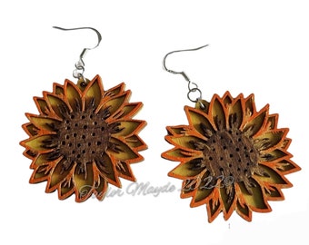 Handgemalte Holzohrringe, sonnenblumen baumelnde Ohrringe, leichte handgemachte schrullige Ohrringe, Schmuck, Naturliebhaber, Blumen,