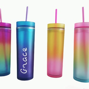 Personalised coloured double walled tumblers, water bottles, rainbow drinks bottle,