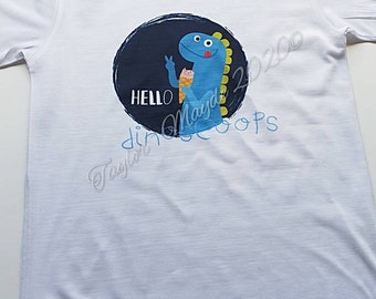 Dinosaur tshirt, dino print, kids clothing, printed tees, dinosaur print, fun childrens clothing, birthday gift, icecream, dinoscoops tee,