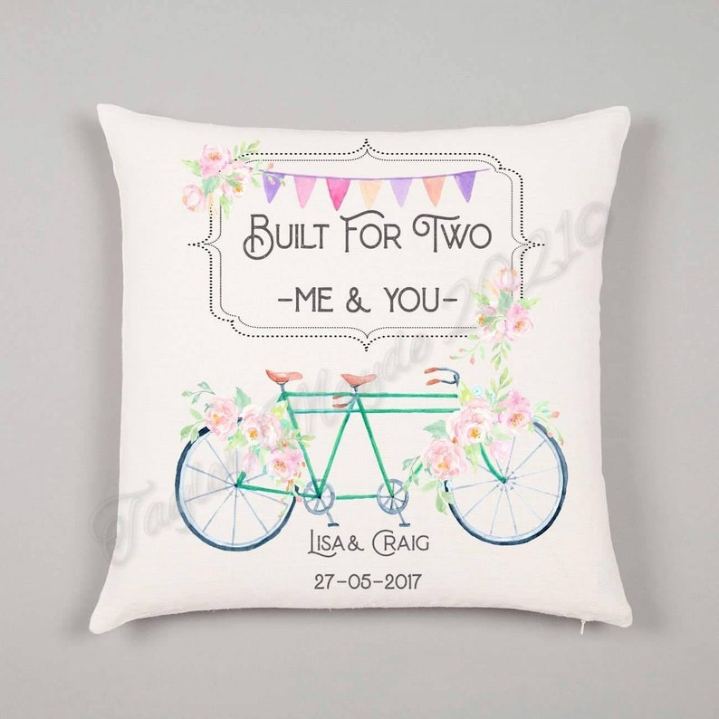 Personalised anniversary cushion, wedding gift ideas, bicycle lovers, new home gift, printed frames, home dećor, keepsake gifts, engagement, image 1