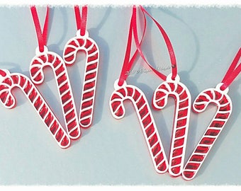 Candy cane Chrismas decorations, acrylic tree decorations, red and white Christmas decs, mirrored hand finished xmas, Festive hanging decs,