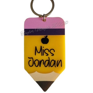 Personalised acrylic teacher keyring, pencil keychain, custom teaching assistant gift, nursery nurse gift idea, childminder thank you gift,
