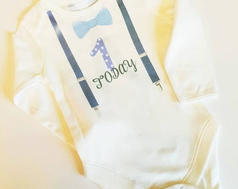 1st birthday, boys first gift, bow tie and braces vest, baby clothing, kids tshirt, personalised baby boy vest, new baby, custom clothing,