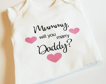Valentines, will you marry me, baby vests, unique marriage proposal, mommy and daddy, engagement ideas, new baby, marriage, I love you, baby