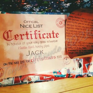 Carta personalizada y certificado de Santa, bonito certificado de Padre Navidad, carta de Navidad personalizada, cartas publicadas,